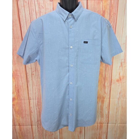RVCA Mens Slim Fit Short Sleeve Button-Up Shirt XL Blue - Picture 1 of 8